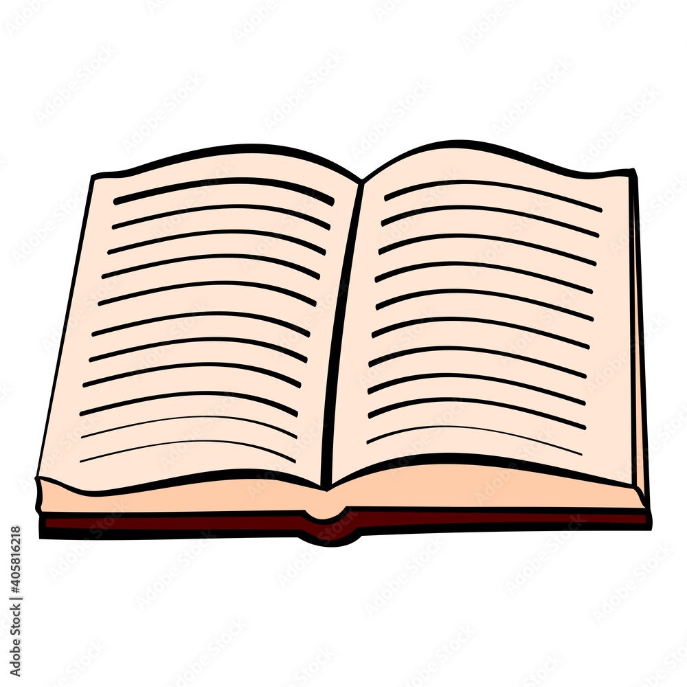 Book open, red cover with writing vector reading illustration. Book open, red cover with writing vector reading illustration.