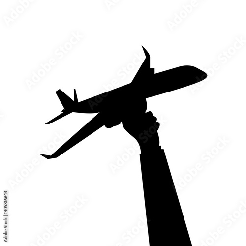 silhouette of an airplane in hand. The concept of travel, transportation, transportation, dreaming of a vacation