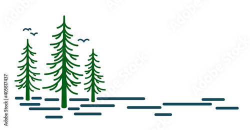 The Symbol of winter forest with bird flight.