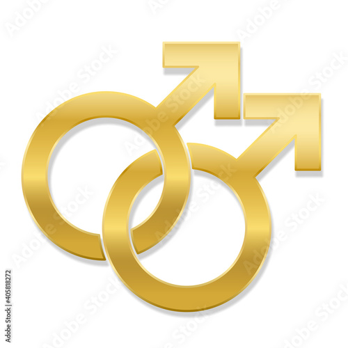 Gay love symbol, golden emblem style, isolated vector logo illustration on white background.
