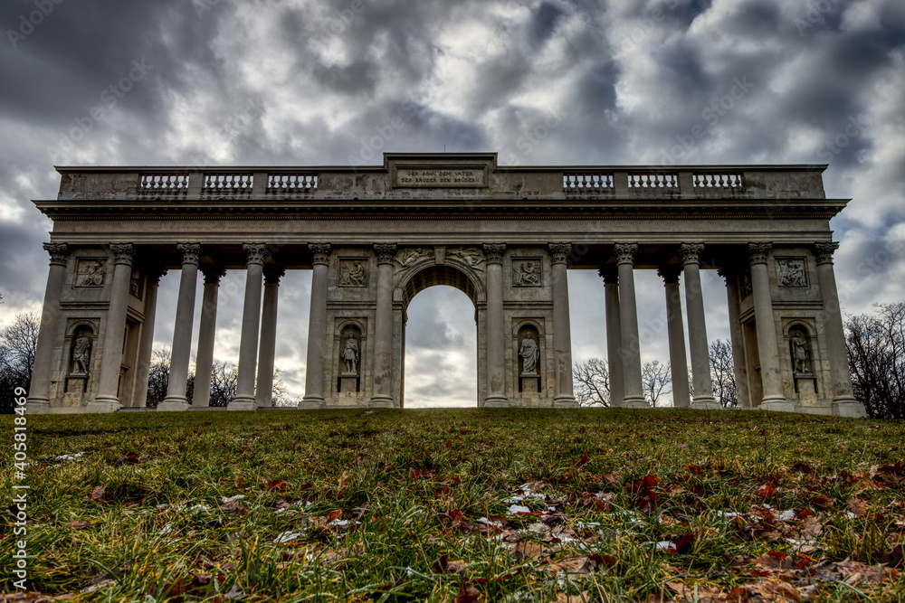 Colonnade Reistna in Valtice with dramatic clouds - fall and winter season - South Moravia, Czech Republic - HDR