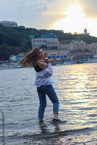 Women in sport outfin after swimming