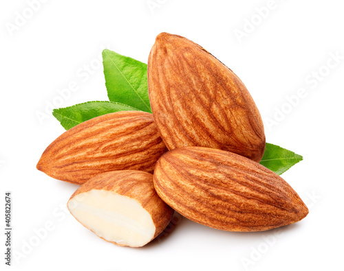 Print op canvas Almonds isolated on white background