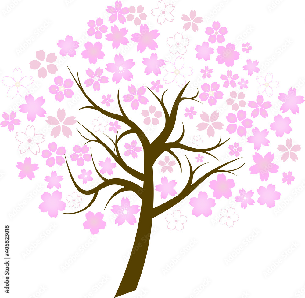 様々な桜の花びらと木