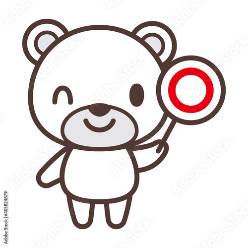 Cute polar bear character showing a circle 丸のフダを持つかわいい白熊のキャラクター