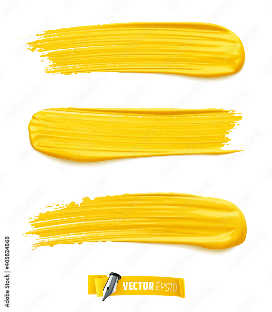 Traces de peinture jaune vectorielles sur fond blanc