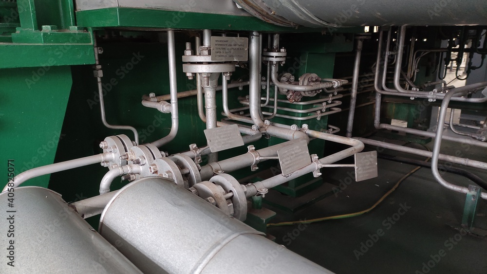 Pipelines and fittings of thermal equipment. High pressure steam lines. Industrial equipment. Thermal power plant. Pipelines and fittings of thermal equipment. High pressure steam lines. Industrial equipment. Thermal power plant.