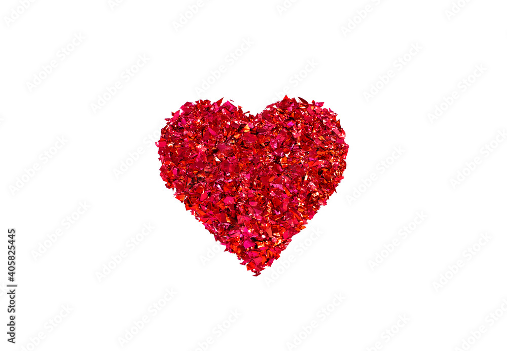 Red heart made of red glitter on white background Red heart made of red glitter on white background