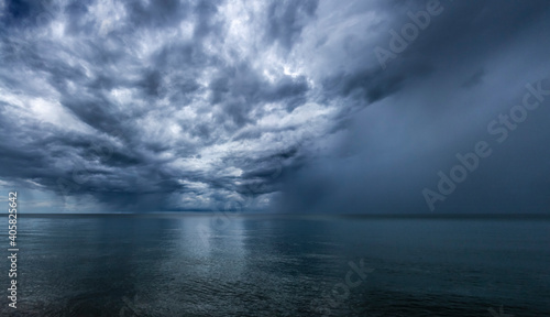 Boat and storm in the sea for background