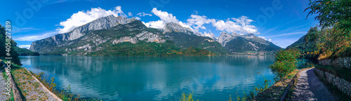 Lake Molveno panorama mountain and clouds