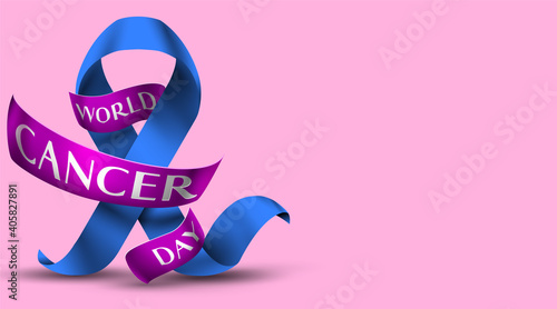 World Cancer Day with purple ribbon for poster or banner. Simple style paper art. 4 february