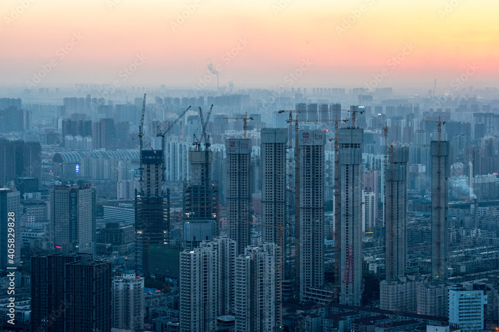 skyscraper construction site in Shenyang city, China