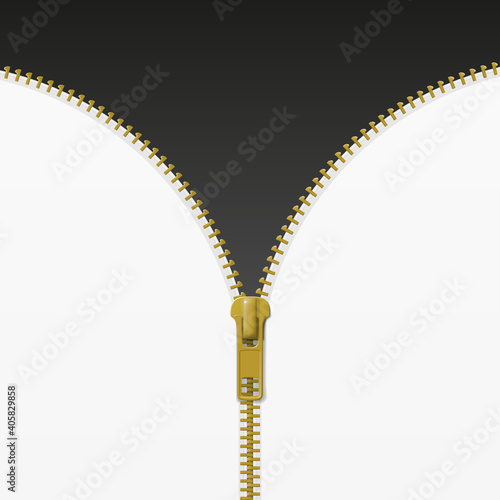 Zipper lock half open on black and white background