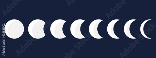 Moon phases icon set on black background.