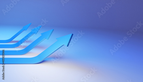 3D Rendered business arrow up direction concept to success target. Finance growth vision stretching rising up. Return on investment ROI. chart salary increase profit background for banner or website
