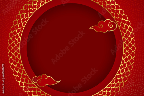 Traditional chinese greeting with cloud on red background