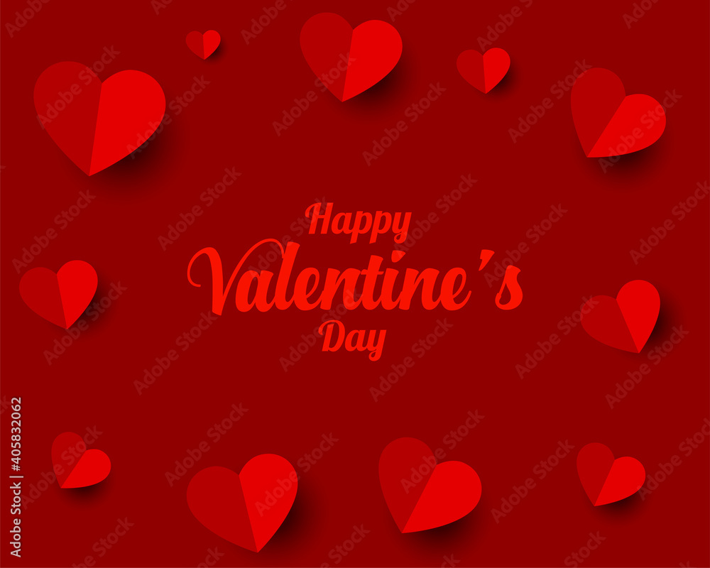 red happy valentines day background with paper hearts