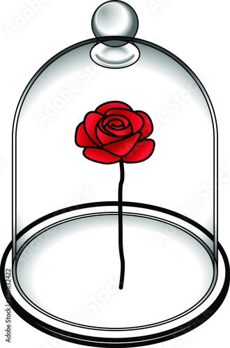 Concept: withheld love. A red rose in a bell jar.