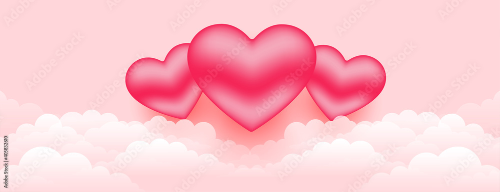 beautiful 3d hearts over the clouds banner