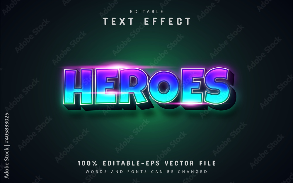 Heroes text, colorful gradient text effect