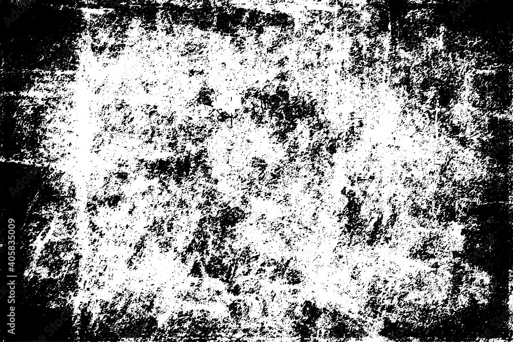 Black and white grunge background. Monochrome texture of wear, ruin, horror, dirt. The ink-stained surface is old