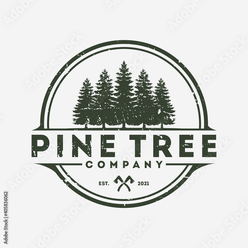 pine trees logo vintage style, rustic retro, design template, vector illustration.