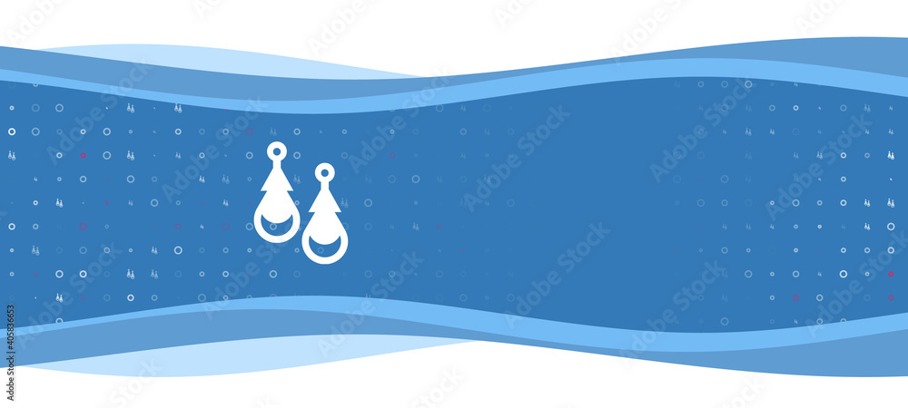 Blue wavy banner with a white earrings symbol on the left. On the background there are small white shapes, some are highlighted in red. There is an empty space for text on the right side