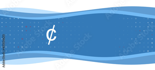 Blue wavy banner with a white cent symbol on the left. On the background there are small white shapes, some are highlighted in red. There is an empty space for text on the right side