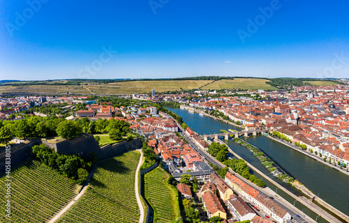 Aerial view, Marienberg fortress with river Main and old town, Würzburg, Lower Franconia, Bavaria, Germany, photo