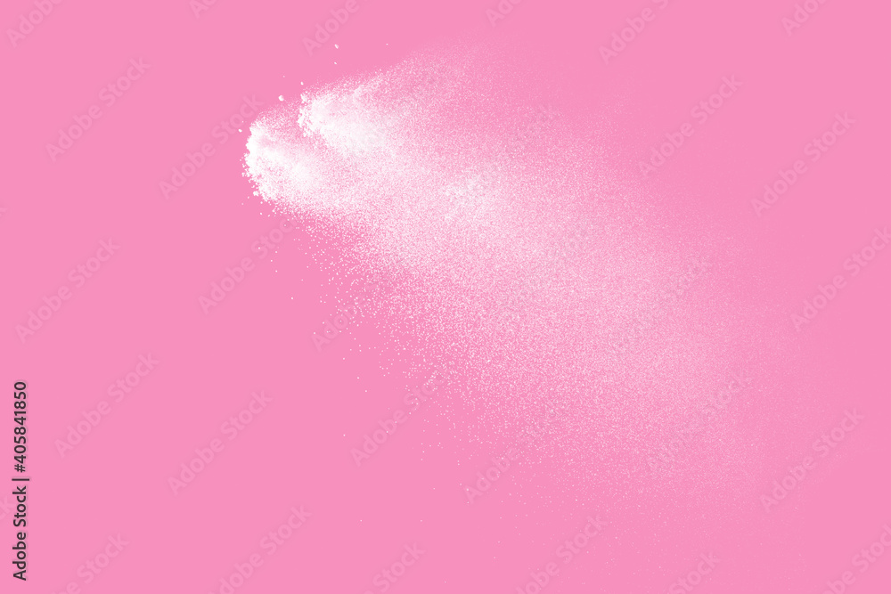Fototapeta premium White powder explosion on pink background.