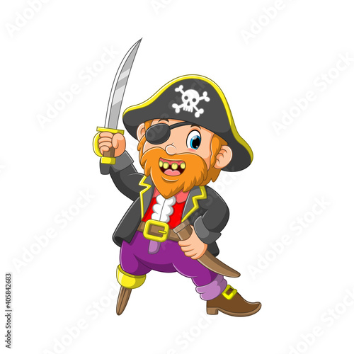 Old pirate with a wooden leg holding sword