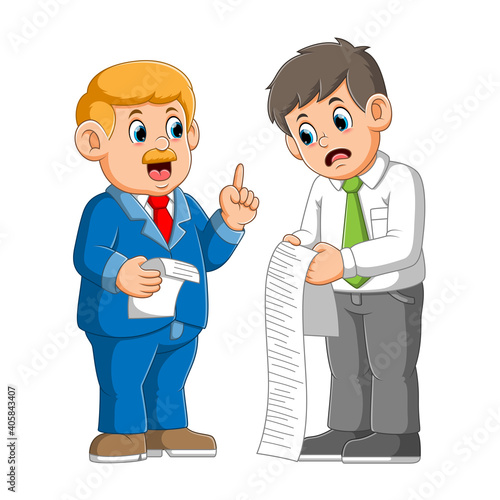 The man is teaching how to work the new employee in the office