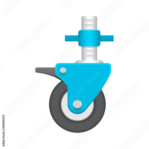 Scaffold caster wheel vector icon. Anti skid swivel type. Item is a construction equipment and component of scaffold. Consist of rubber wheel, brake and adjustable screw. For rolling to move scaffold.