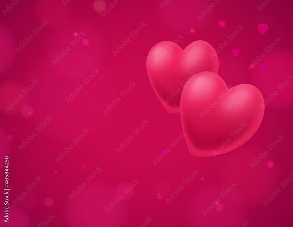 Festive vector background with realistic pink hearts. Valentine's Day concept with place for text perfect for greeting cards, posters, banners and invitations