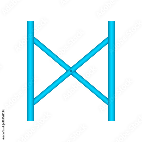 Scaffolding frame and cross brace vector icon. Item is a construction equipment and component of ringlock scaffolding system. Use as temporary working platform or structure for building construction.