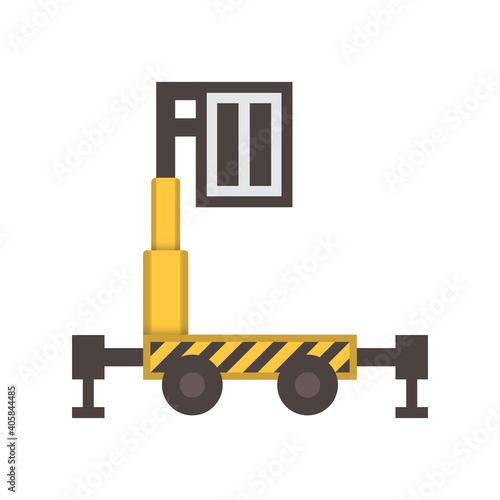 Elevating lift, vertical small man lift or personal lift vector icon. Aerial work platform or elevator with telescopic boom, bucket. For transport, maintenance, construction, service at height level.