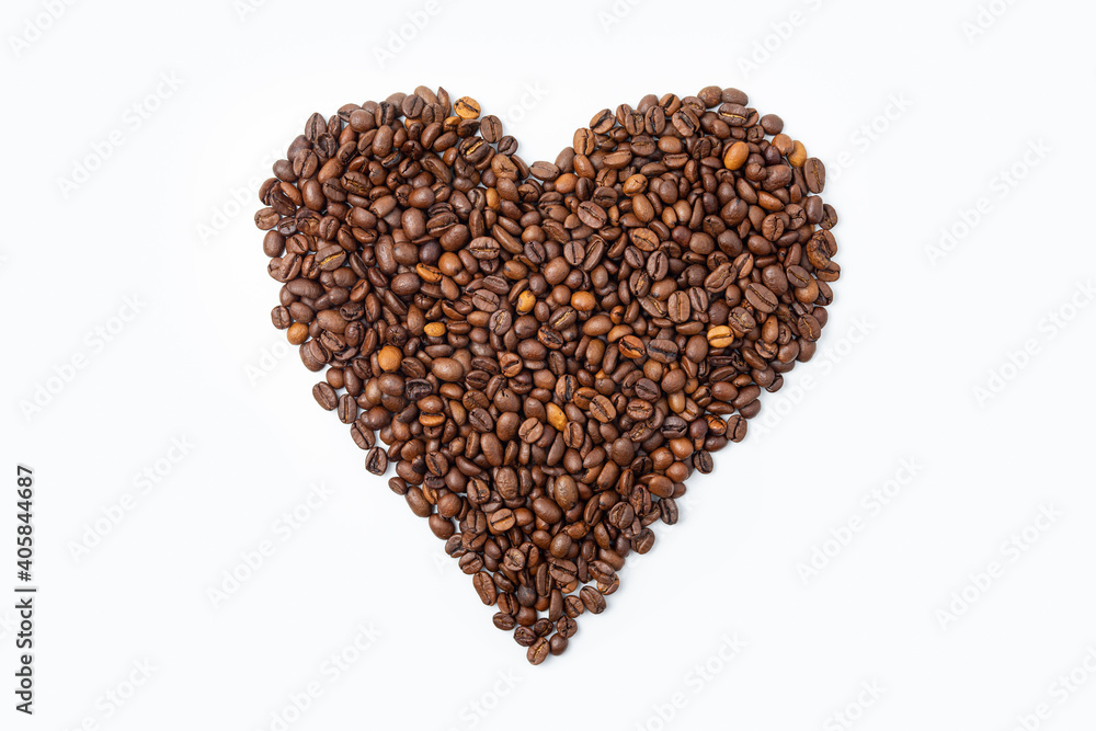 Georgeous roasted Coffee beans heart Isolated on a white background Georgeous roasted Coffee beans heart Isolated on a white background
