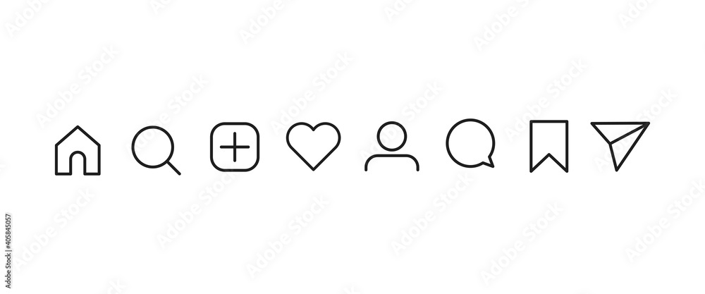 Socail media, user interface icon set vector illustration on outline style. Icons of like, comment, search, send