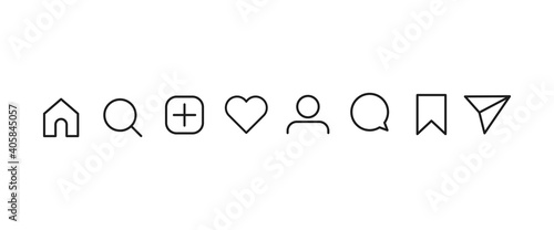 Socail media, user interface icon set vector illustration on outline style. Icons of like, comment, search, send