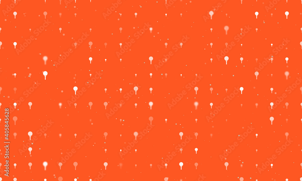 Seamless background pattern of evenly spaced white golf symbols of different sizes and opacity. Vector illustration on deep orange background with stars Seamless background pattern of evenly spaced white golf symbols of different sizes and opacity. Vector illustration on deep orange background with stars