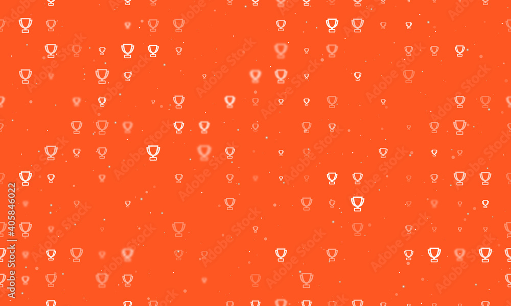 Seamless background pattern of evenly spaced white trophy symbols of different sizes and opacity. Vector illustration on deep orange background with stars Seamless background pattern of evenly spaced white trophy symbols of different sizes and opacity. Vector illustration on deep orange background with stars