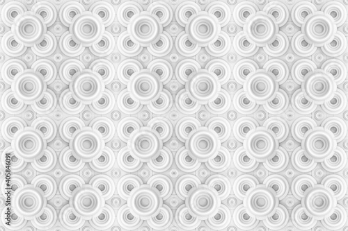 3d rendering. seamless white round circular flower shape pattern design wall background.