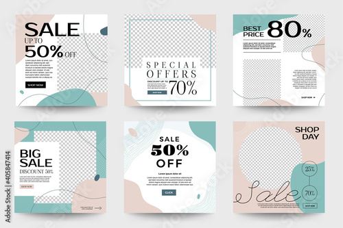 Design template set of social media platform share photo instagram stories advertising. Promotion banner for online store. Show discount, sales, new arrivals. Vector illustrate.