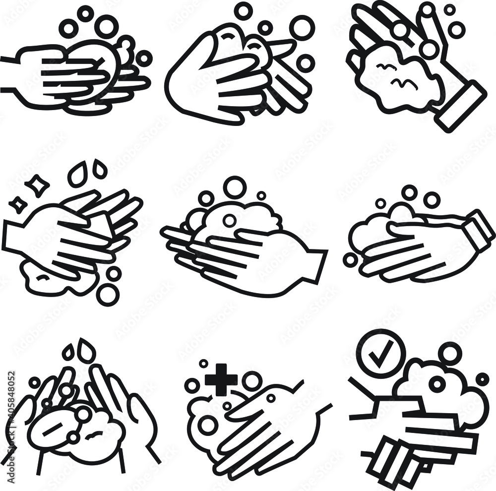 Washing hands with soap wash alcohol line icon Washing hands with soap wash alcohol line icon