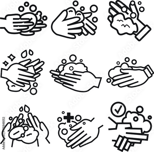 Washing hands with soap wash alcohol line icon