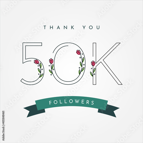 Thank You 50k Followers with flower illustration template design