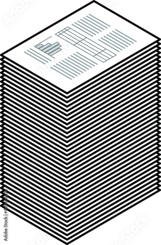 A stack of black and white printouts / hardcopy documents.