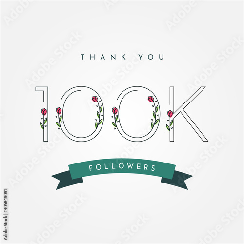Thank You 100k Followers with flower illustration template design