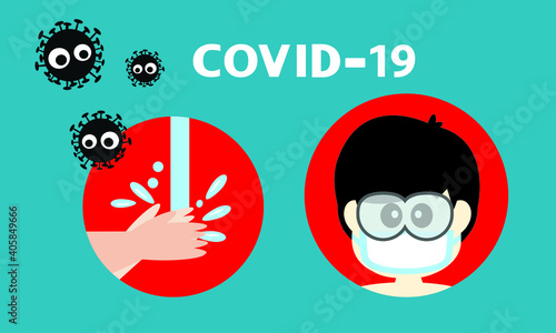 Washing hand and protective face mask against corona virus,Covid-19.