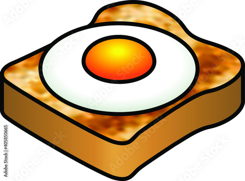 A fried egg sunny side up on a thick piece of crusty toast.